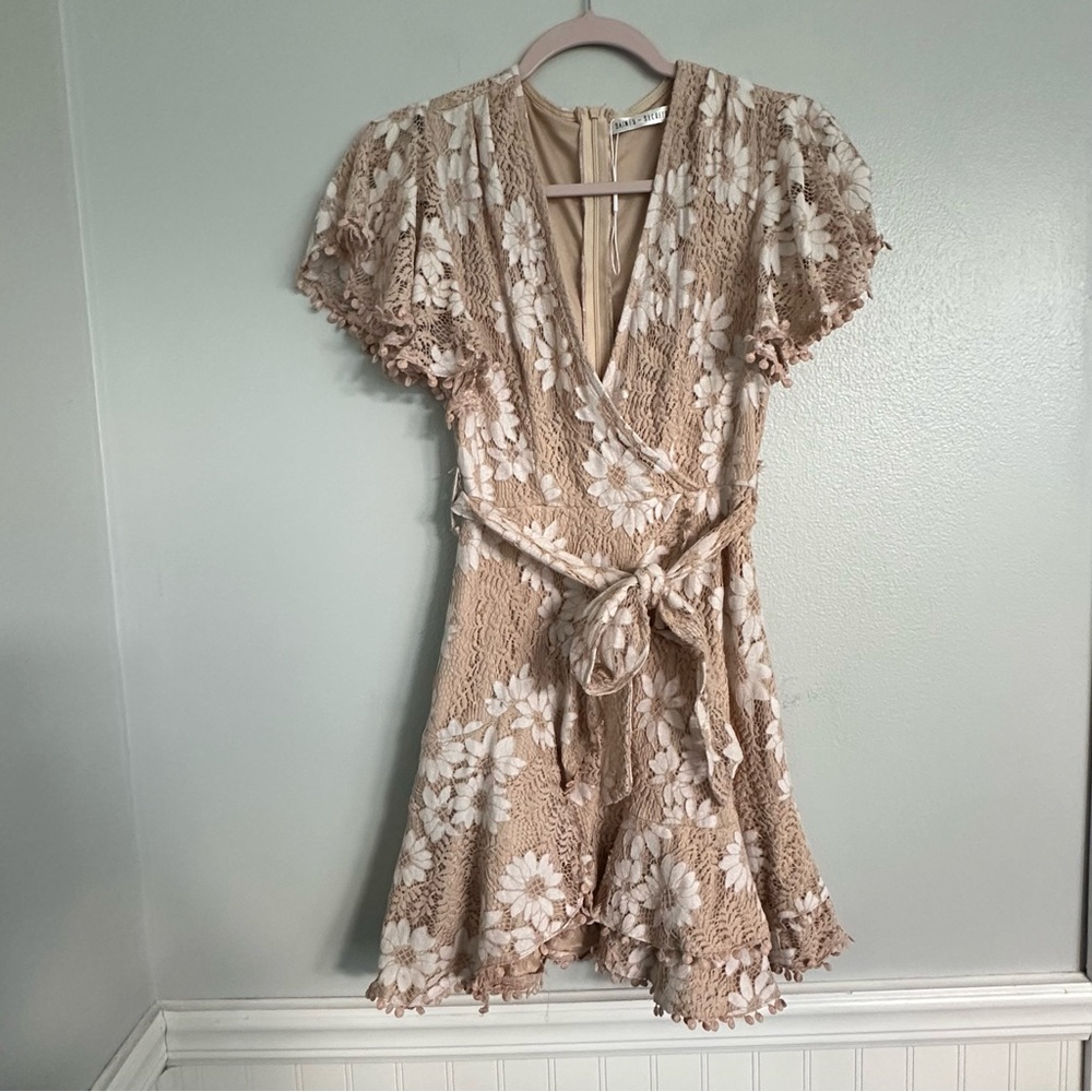 Saints and Secrets Floral Faux Wrap Ruffle Lace Mini Dress - Picture 2 of 15